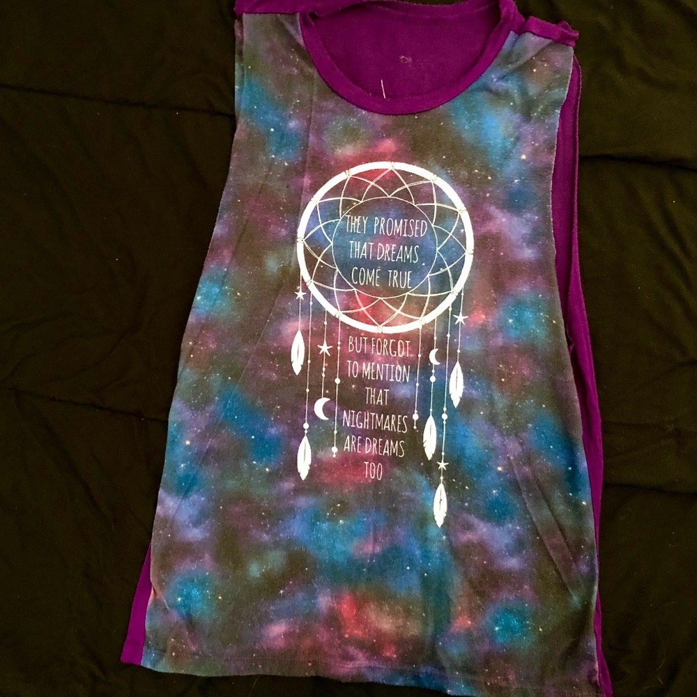 Hot Topic Galaxy Purple Quoted Tank
